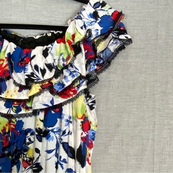 Peter Nygard Floral Midi Dress Sz 16 Ruffles Off the Shoulder - Picture 4 of 12